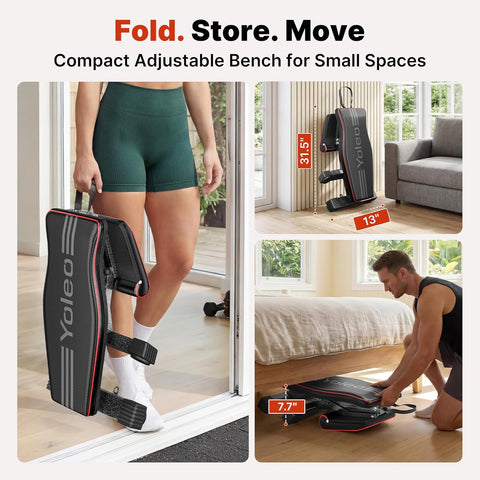 YOLEO Adjustable Weight Bench, ASTM-Certified 827LBS