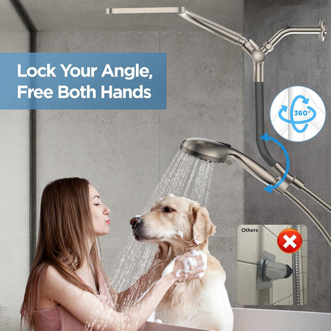 Dual Handheld Shower Head Combo, 2-in-1 Rain Shower Heads System Wide Rainfall Shower Head and 10 Modes High Pressure Hand Held Showerhead with Built-in Power Wash - Brushed Nickel