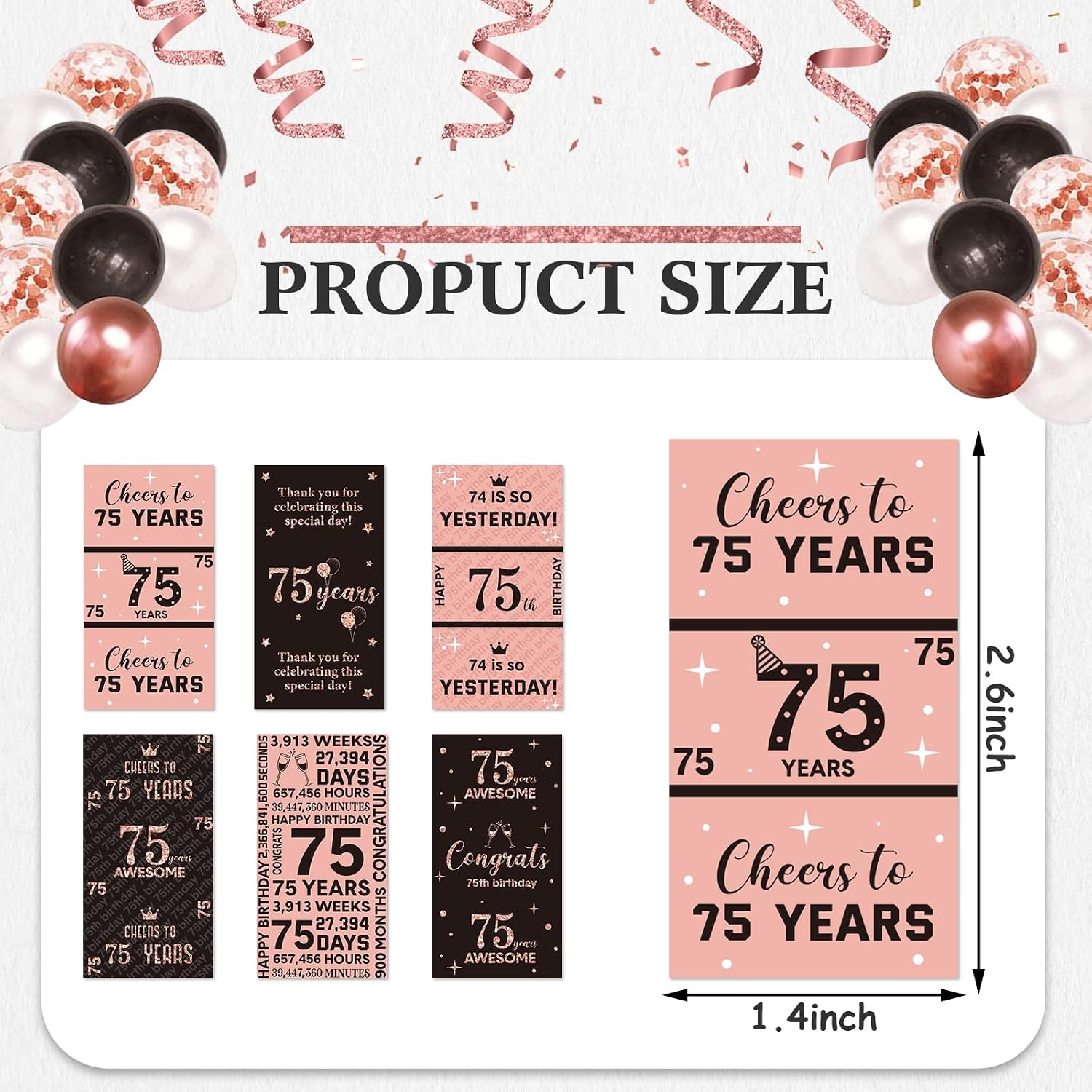 Tenare 90 Pcs 75th Birthday Candy Wrappers, Pink Stickers