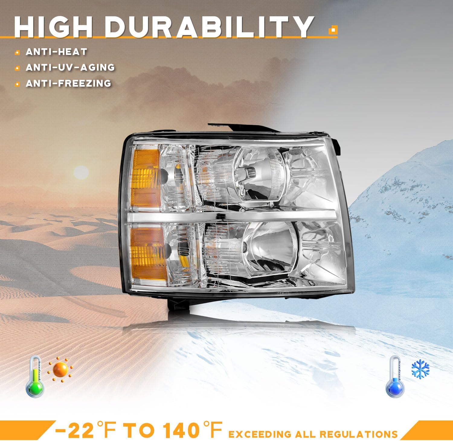 WEELMOTO Headlights Assembly for 2007-2013 Chevy Silverado 1500 WT/LS/LT