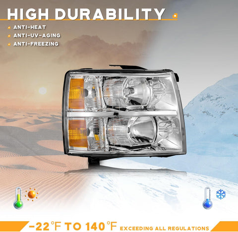 WEELMOTO Headlights Assembly for 2007-2013 Chevy Silverado 1500 WT/LS/LT