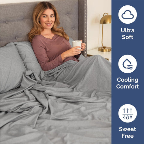 Queen Size 4 Piece Sheet Set - Breathable & Cooling Sheets - Heathered Grey
