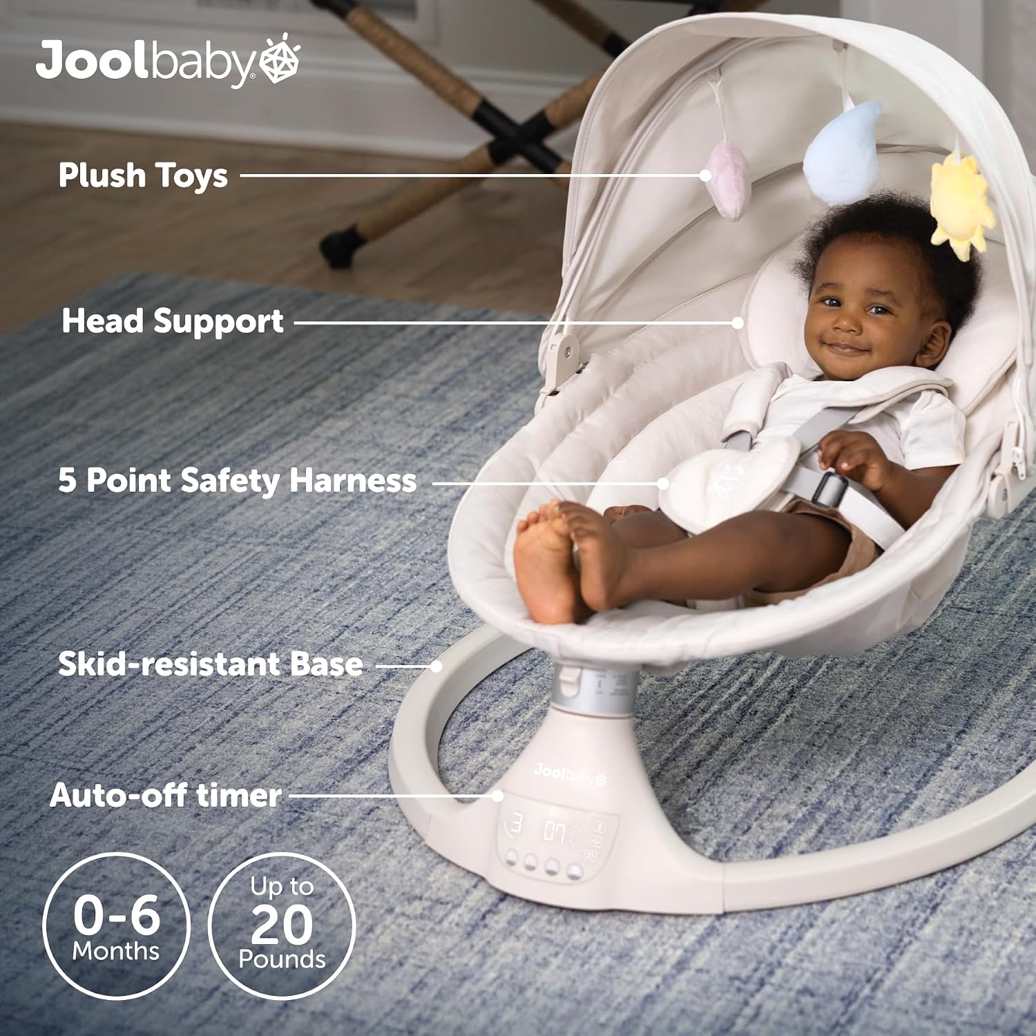 Jool Baby Nova Baby Swing for Infants – Bluetooth Music, Remote (Oatmeal)