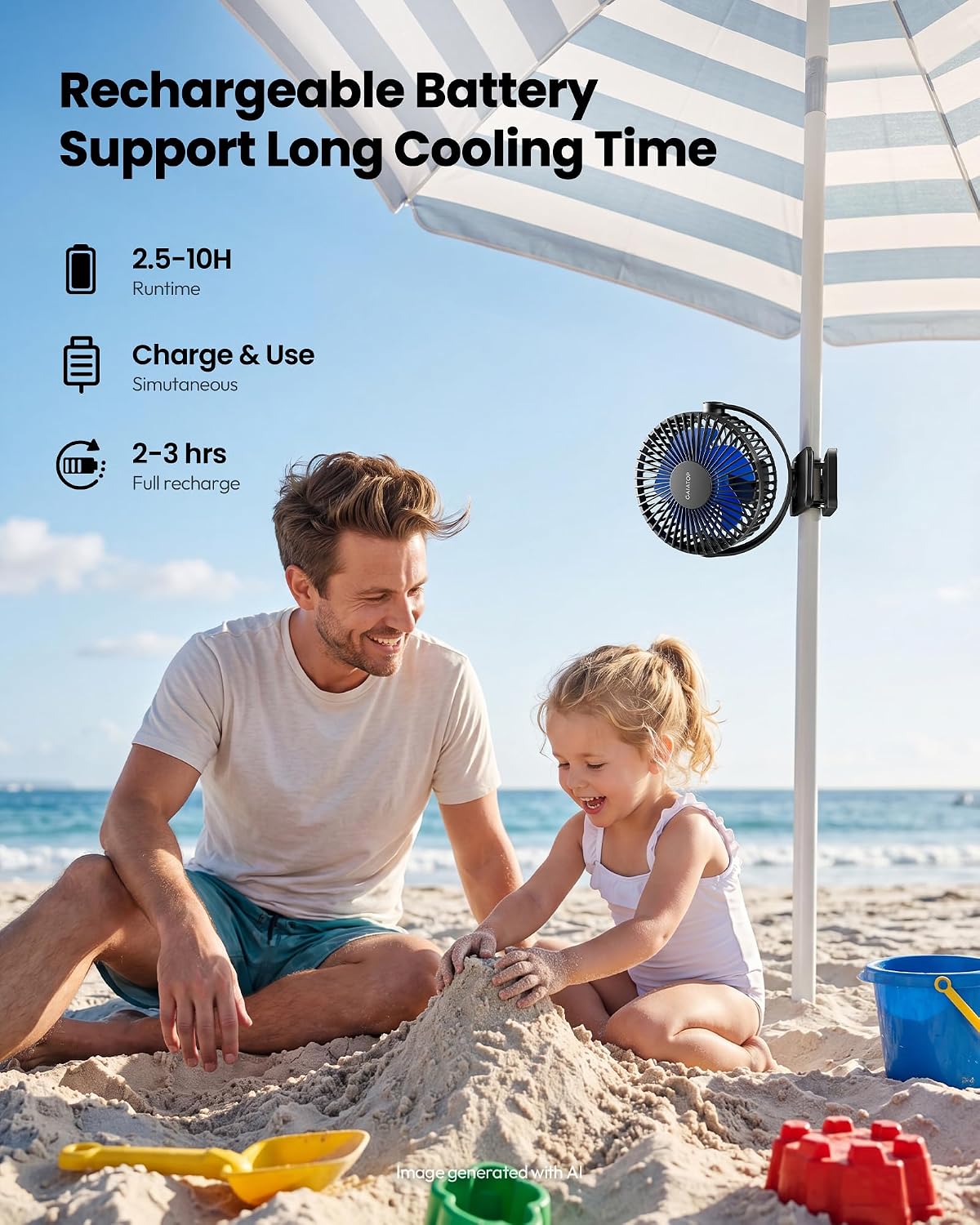 Gaiatop Portable Clip on Fan, Mini Personal Quiet Rechargeable Fan