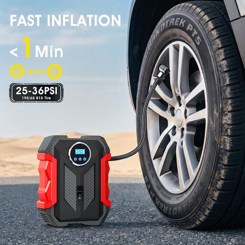 Digital Air Compressor for Car Auto Pump Portable Tire Inflator with LED Light DC 12V, Red
