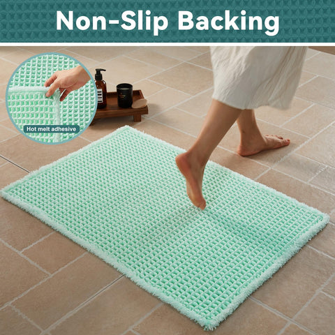 Triohero Waffle Bath Mat, Boho Bathroom Rugs Non Slip, 24x36 Sea Foam Blue