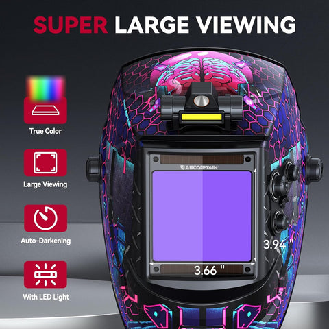 ARCCAPTAIN Auto Darkening Welding Helmet with Light, 3.94"X3.66" Large View