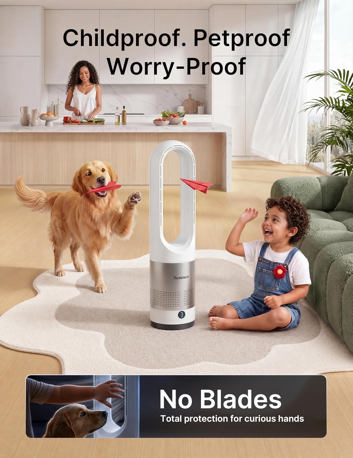 Bladeless Fan for Bedroom, 22" Tower Fan with Remote, 8 Speeds, 9 Hour Timer, 90° Oscillating, LED Display with Auto Off, Easy to Clean, Bladeless Desk Fan for Bedroom, Kitchen, Office