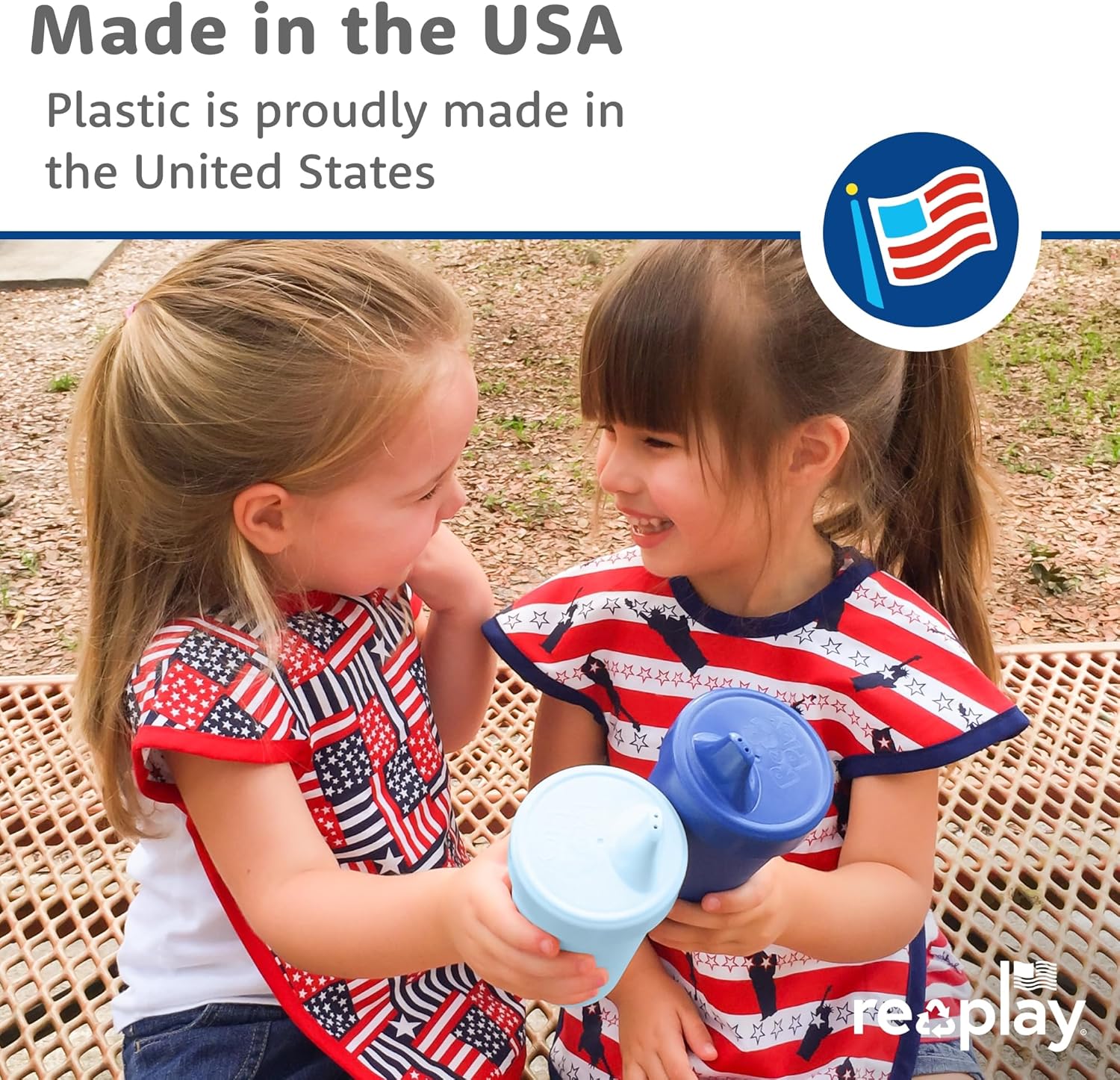 Re-Play Spill-Proof Sippy Cups for Toddlers - Kids Reusable 10 Oz Set of 4, Dishwasher & Microwave Safe, Made in USA, Cool Blues