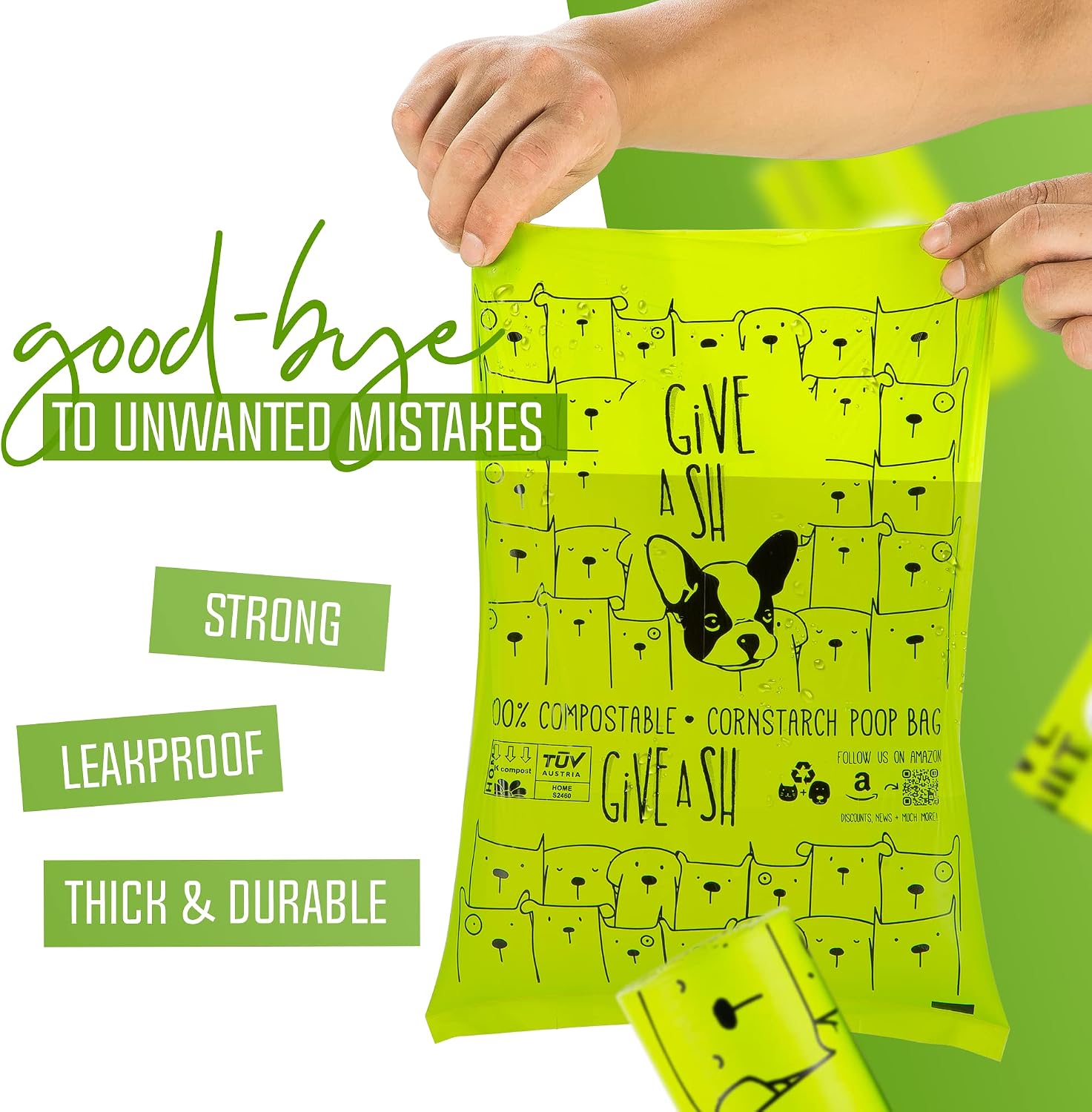 Certified Home Compostable Dog Poop Bags, 120 Plant Based Bags (8 Rolls)