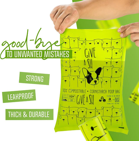 Certified Home Compostable Dog Poop Bags, 120 Plant Based Bags (8 Rolls)