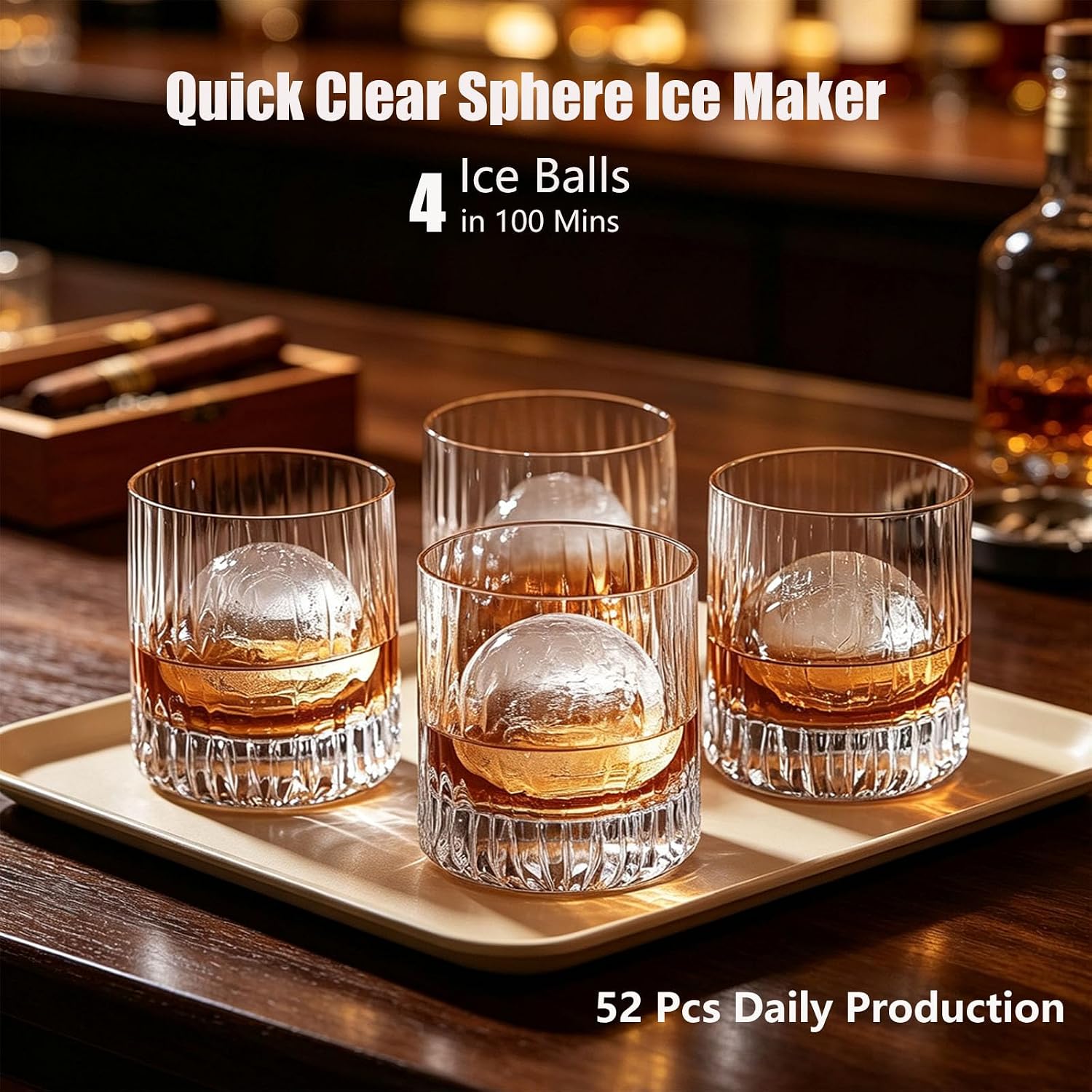 2" Clear Ice Ball Maker Countertop, Self-Cleaning Sphere Ice Maker