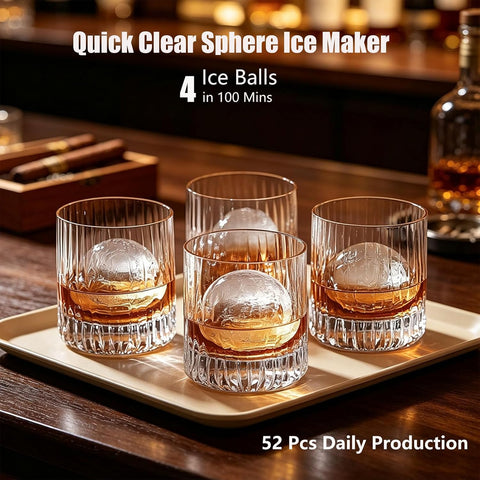 2" Clear Ice Ball Maker Countertop, Self-Cleaning Sphere Ice Maker