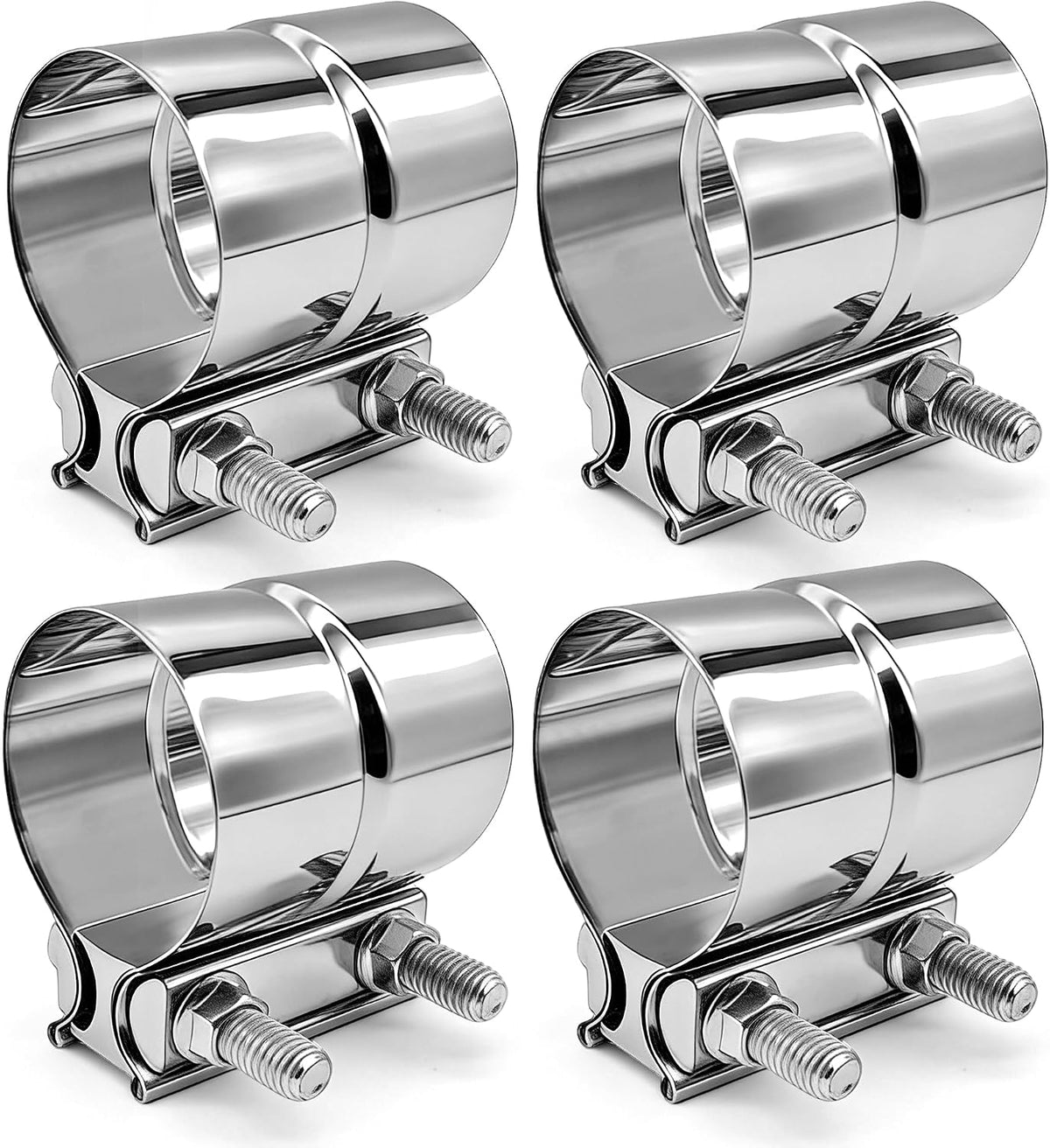 3 Inch Exhaust Clamp, Stainless Steel 304 Lap Joint Band Clamp For 3" Od To 3" Id Exhaust Pipe, Muffler, Elbow, Exhaust Tubing Connection, Catalytic Converters (4PCS)