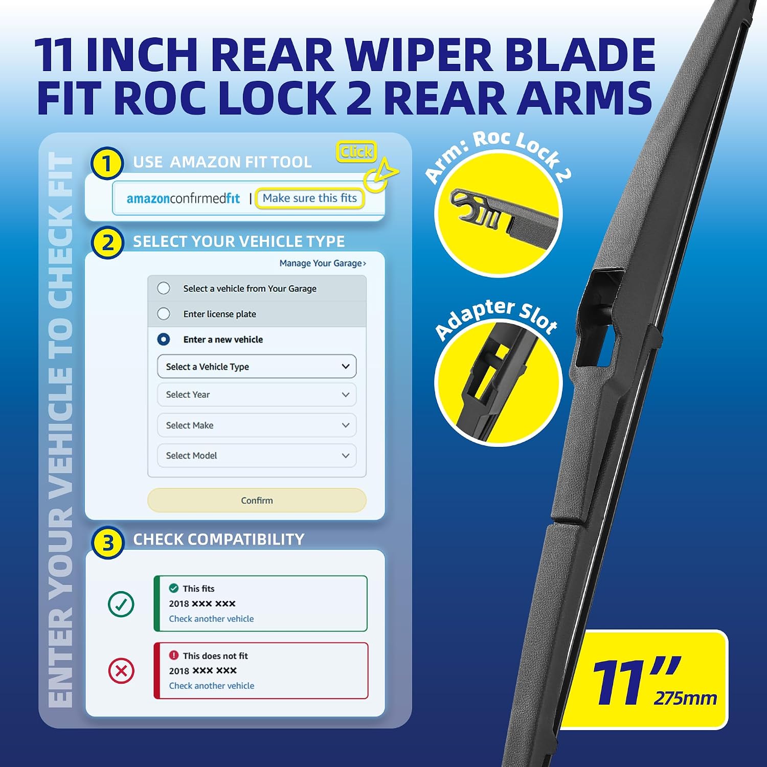 5 PLUS® 11 Inch Rear Windshield Wiper Blade - Original Quality,Quiet Wiping