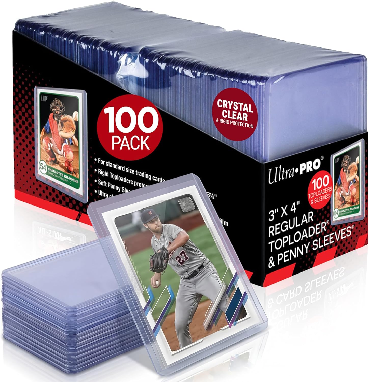 Ultra Pro 3" x 4" Clear Regular Toploaders & Card Sleeves Bundle, 100 Pack