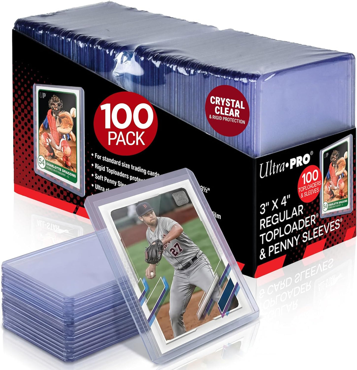 Ultra Pro 3" x 4" Clear Regular Toploaders & Card Sleeves Bundle, 100 Pack
