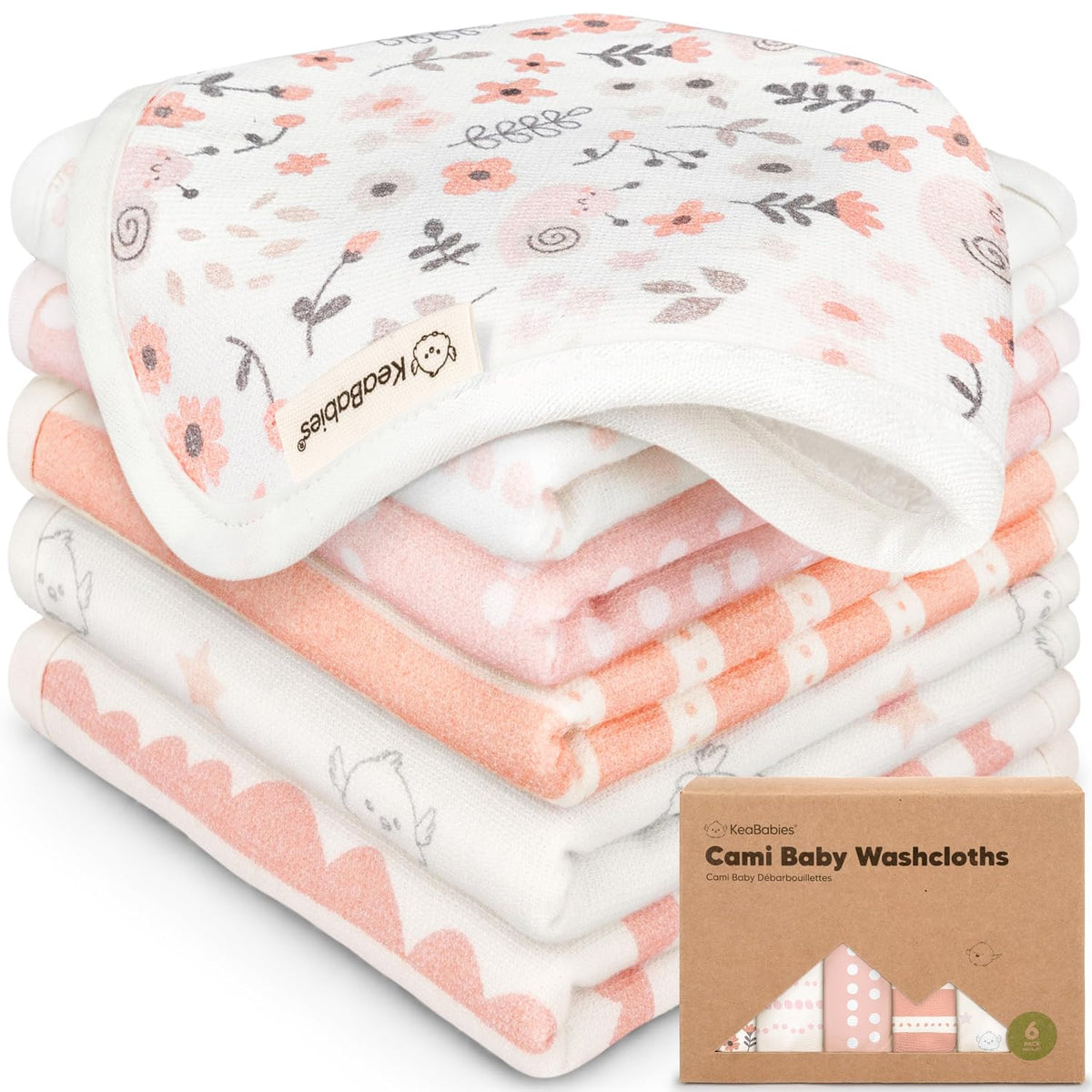 6pk Cotton Baby Washcloths for Newborn Organic Cotton Muslin (Sweet Charm)