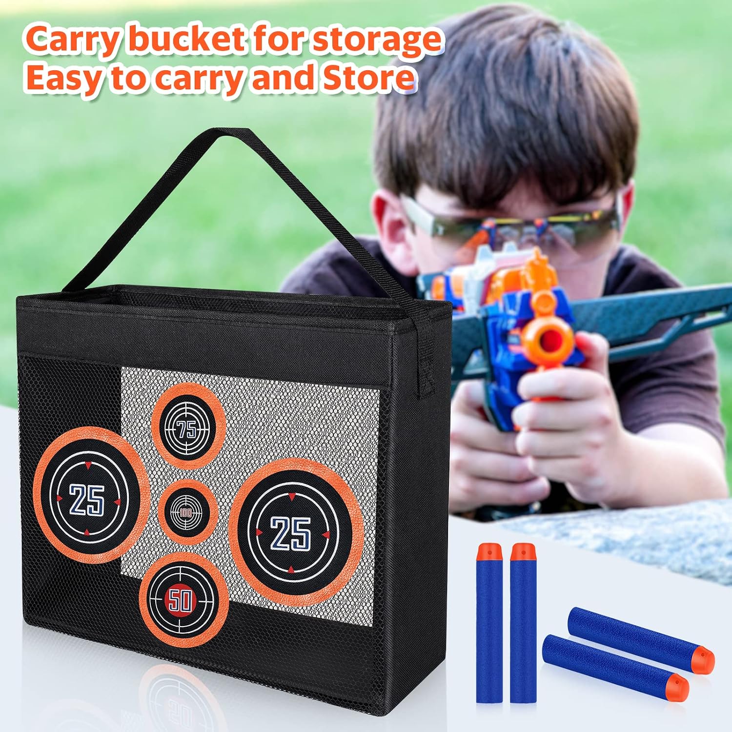Pokiiulk 600PCS Refill Bullets Fit for Nerf Guns N-Strike Elite Series Blasters Toy Guns Darts with Portable Shooting Practice Target Toy Storage Mesh Bag