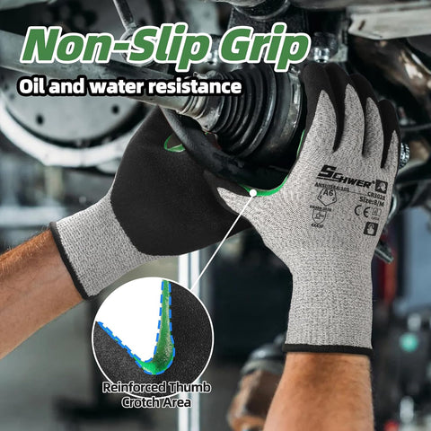 Schwer 12 Pairs A6 Cut Resistant Work Gloves, Reinforced Thumb, CR3028, L