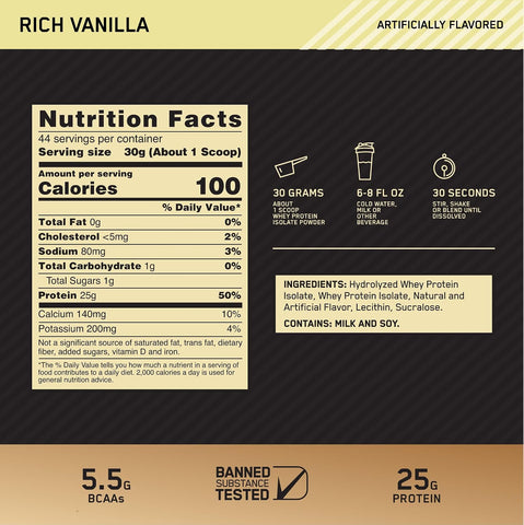 Optimum Nutrition Gold Standard Isolate Protein Powder, Rich Vanilla, 3 LB