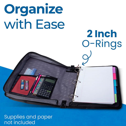 Case-it School Zipper Binder | 2" O-Rings | 400-Sheet | LT-007 Jet Black
