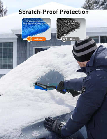 AstroAI 27"Snow Brush and Ice Scrapers for Car Windshield, Detachable Snow Scrapers with Ergonomic Foam Grip for Cars, Trucks, SUVs (Heavy Duty ABS, PVC Brush, Blue)