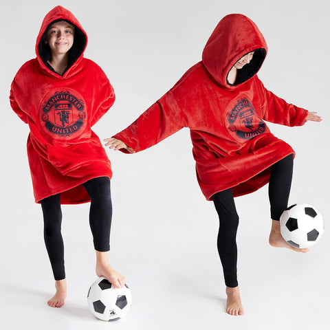 Manchester United F.C. Boys Wearable Blanket Oversized Hoodie Poncho, Boys Gifts