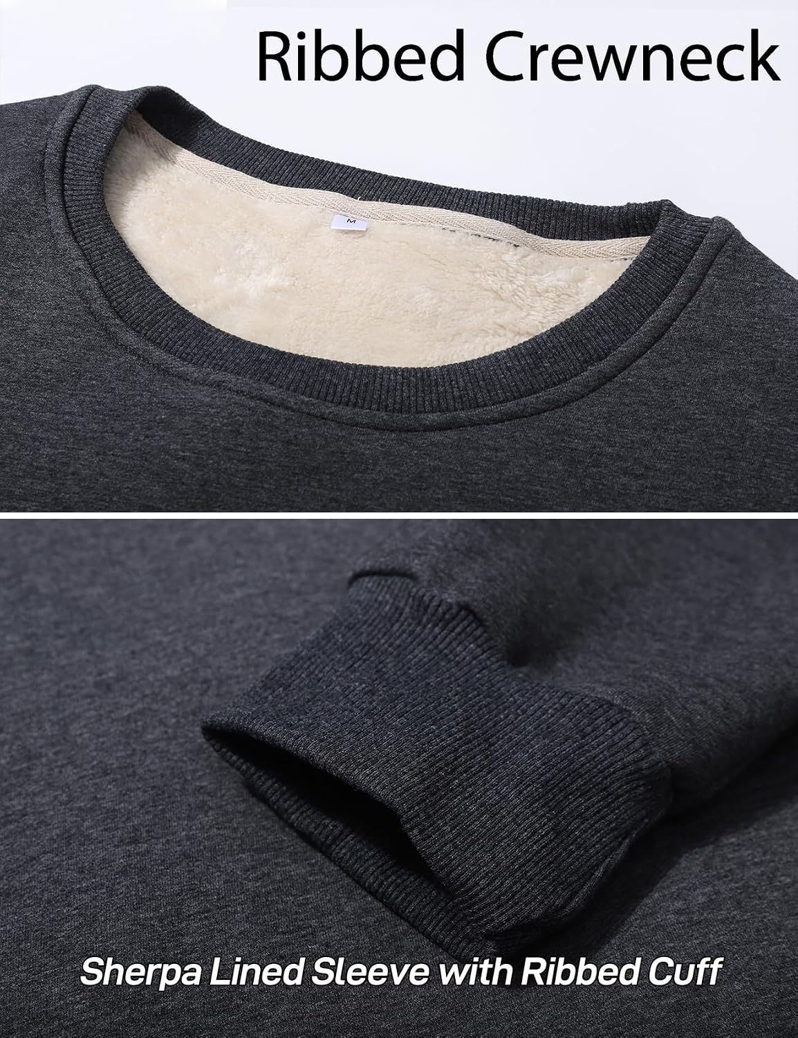 Flygo Men's Warm Sherpa Lined Crewneck Sweatshirts Fleece Heavyweight Pullover