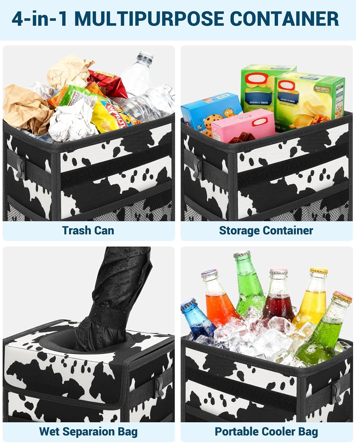 Capolo Car Trash Can with Lid, Leakproof Car Garbage Can Car Trash Bag