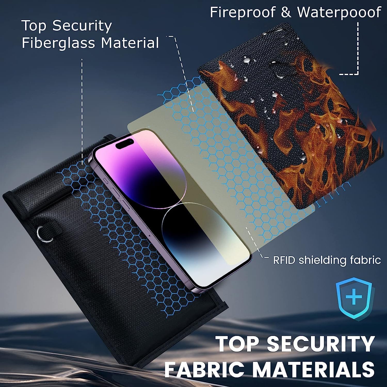 Simket 2 Pack Military Grade Faraday Bags, Fireproof Waterproof Signal Blocking Pouch for Cell Phone & Car Keys, RFID GPS WIFI NFC Blocker, Anti-Tracking Privacy Shielding Pouch for Daily Travel