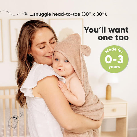 KeaBabies 2-Pack Hooded Baby Towels for Newborn, Kids, Almond, 30x30