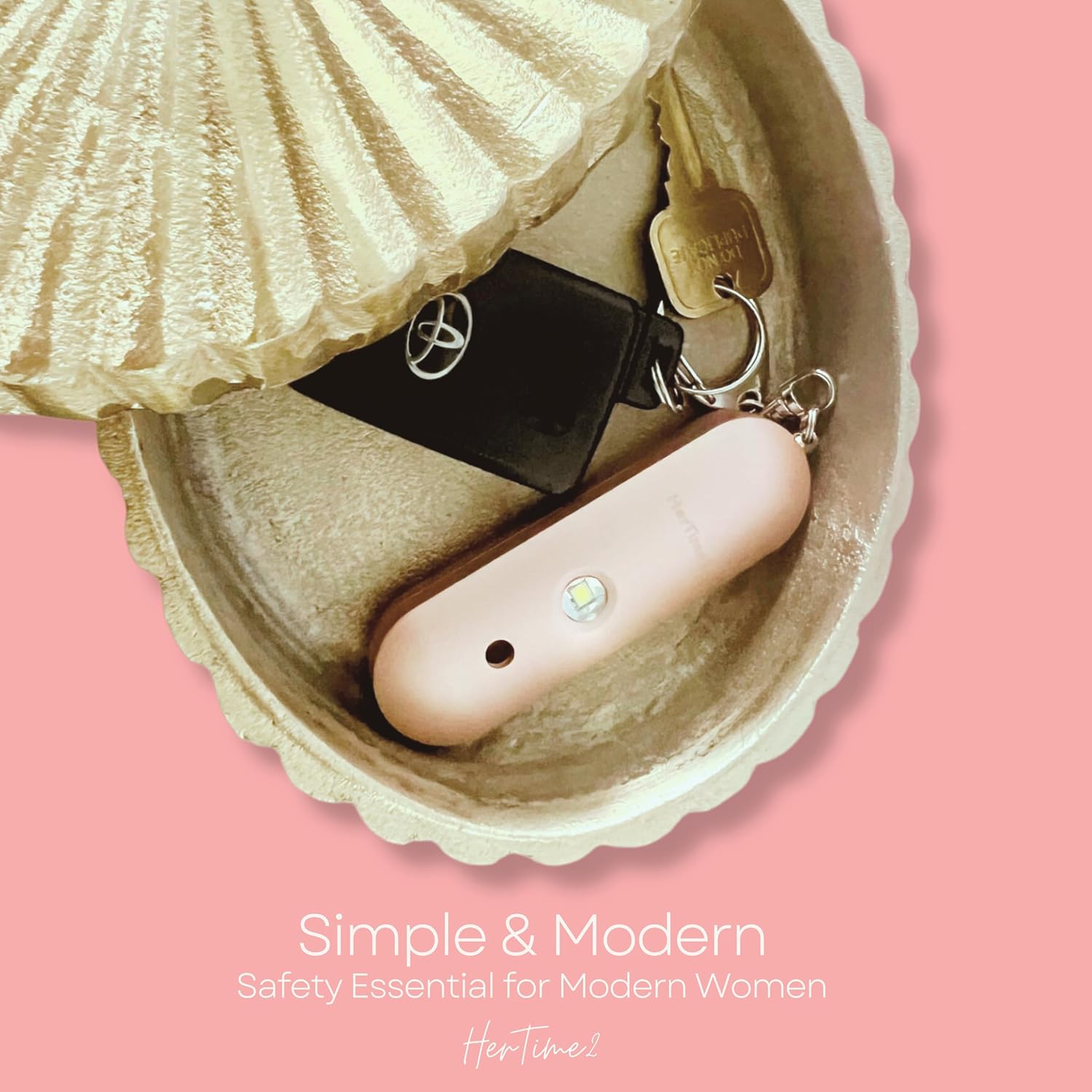 HerTime2 Personal Safety Alarm for Women - Loud Self Defense Siren, Waterproof Keychain with Strobe Light - Battery Powered, Rose Gold