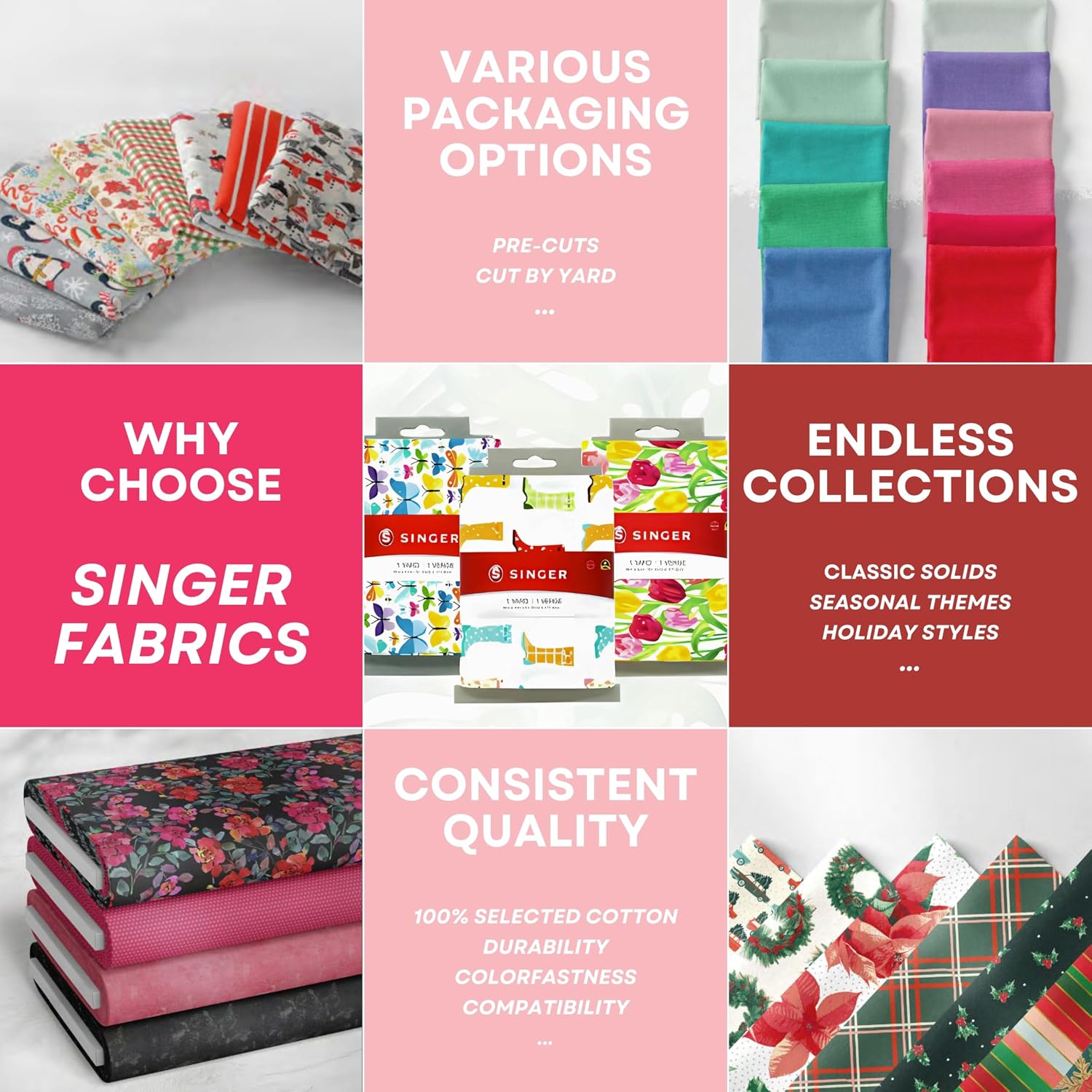 SINGER® Fabrics, 100% Cotton, Quilting and Crafting Fabric for Sewing,44 Inch Wide, Snow White, 2 Yard Precut