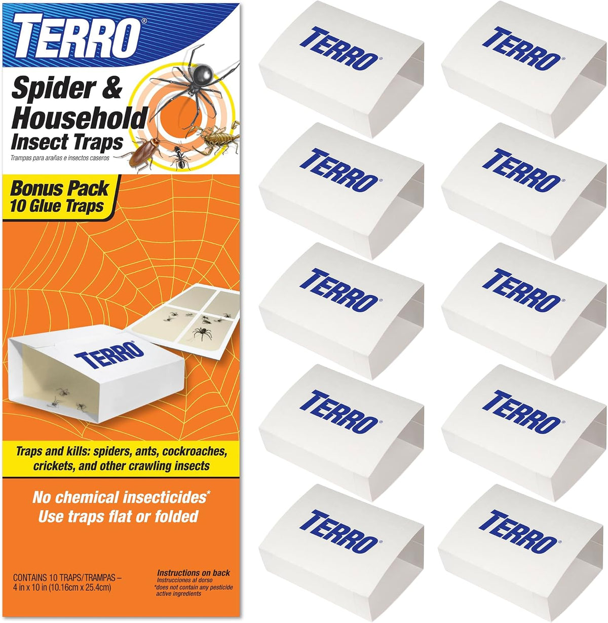TERRO Spider & Insect Trap, 10-Pack Sticky Glue Traps