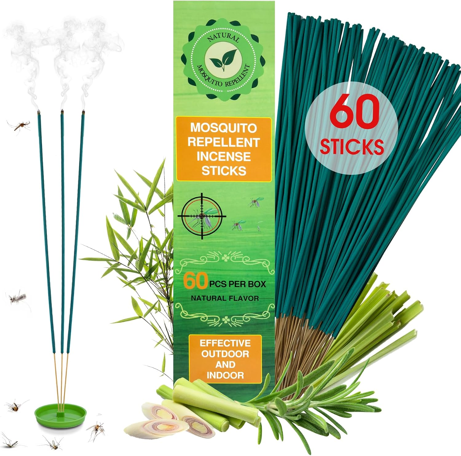 60P Natural Citronella Mosquito Repellent Incense Sticks for Outdoor Patio
