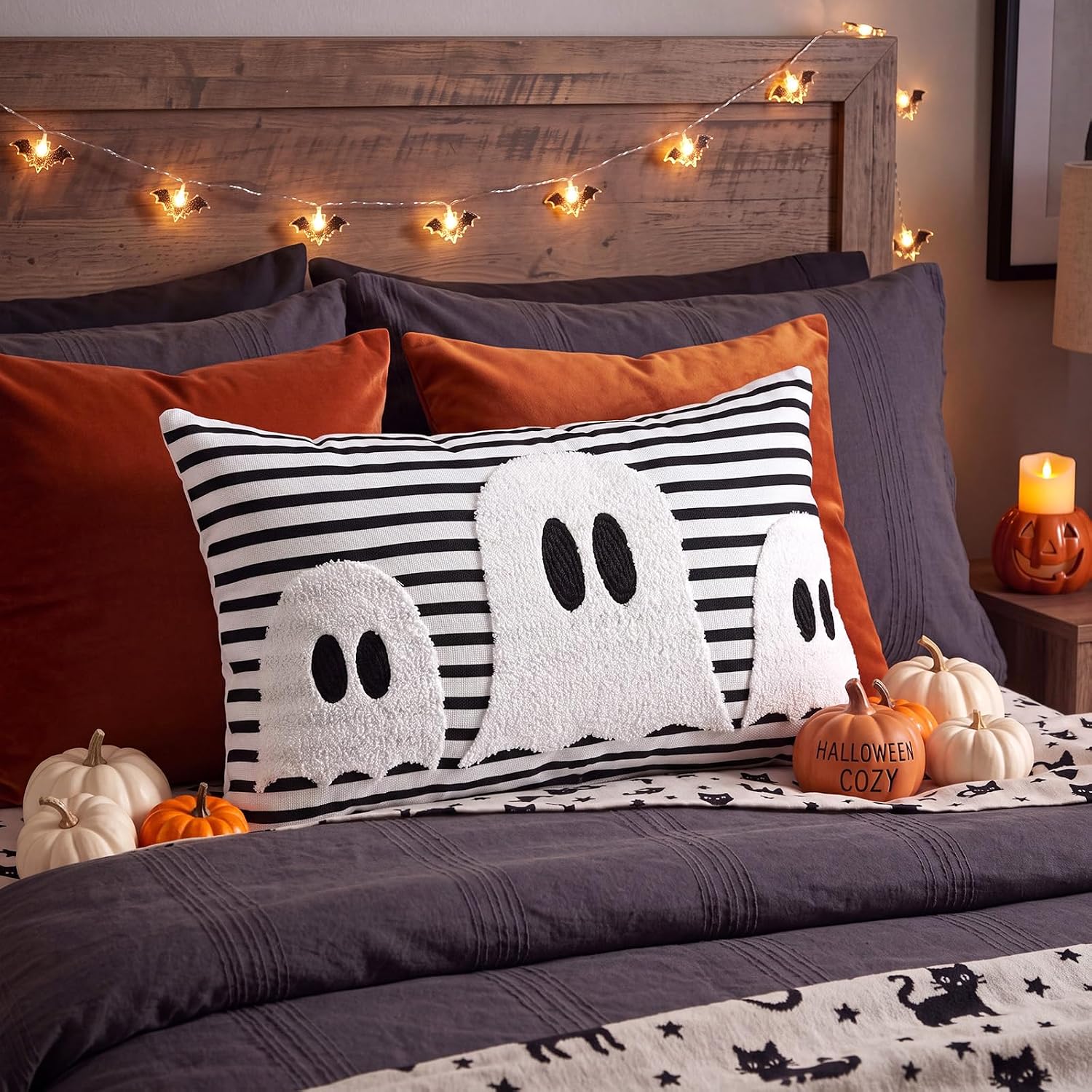 Boao Halloween Ghost Pillow Covers 12x20 Spooky Black and White Striped