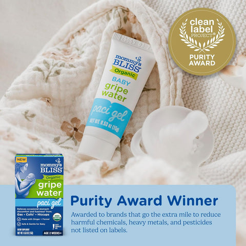 Mommy's Bliss Organic Gripe Water Pacifier Gel for Newborns, Infant Gas, Colic & Fussiness*, Age 2 Weeks +, 0.53 Oz (45 Servings)