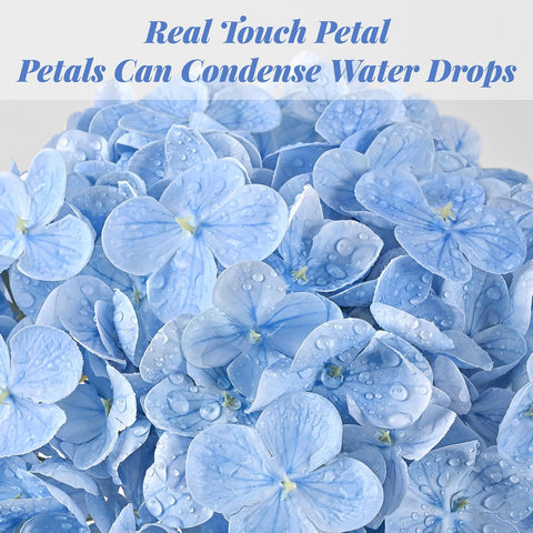 2Pcs 21in Hydrangea Artificial Flowers, Latex Real Touch Hydrangeas (Blue)