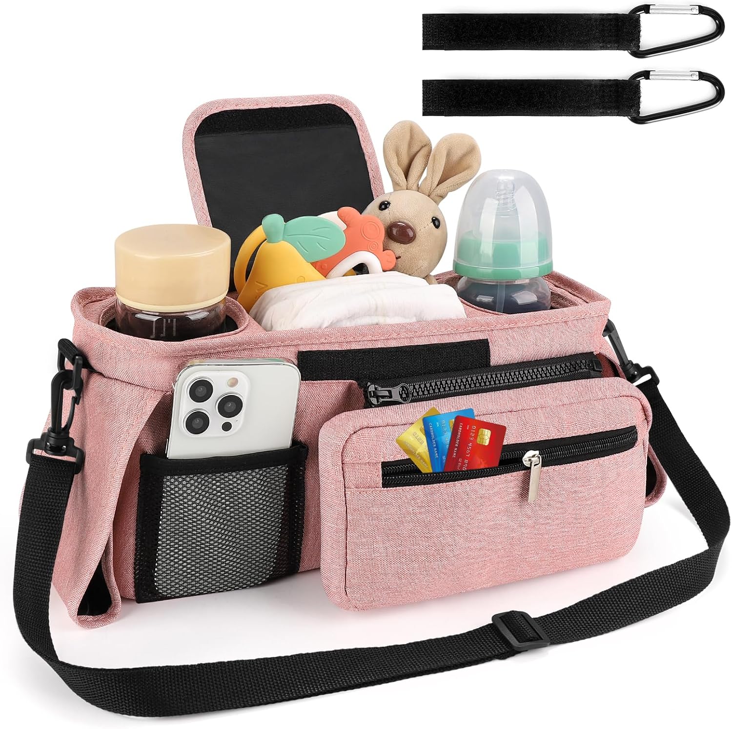 Accmor Universal Stroller Organizer with Insulated Cup Holder, Detachable Phone Bag Shoulder Strap, Stroller Caddy Bag for UPPAbaby, Baby Jogger, Graco, Umbrella & Most Strollers