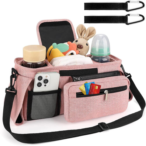 Accmor Universal Stroller Organizer with Insulated Cup Holder, Detachable Phone Bag Shoulder Strap, Stroller Caddy Bag for UPPAbaby, Baby Jogger, Graco, Umbrella & Most Strollers