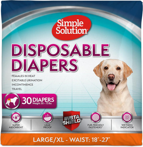 Simple Solution Female Dog Diapers, Disposable Dog Diapers, L/XL, 30 Count