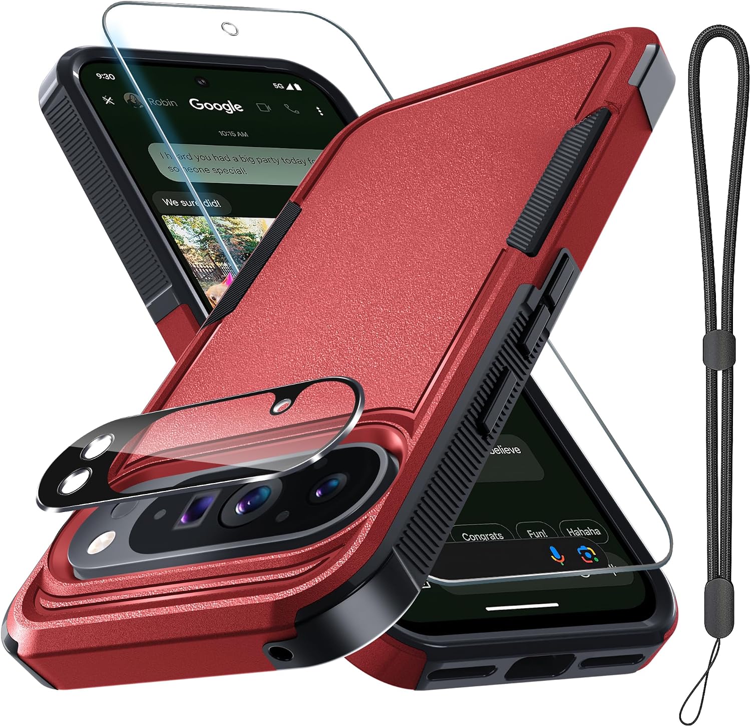 for Google Pixel 10 Pro XL Case with Lanyard Strap,Red