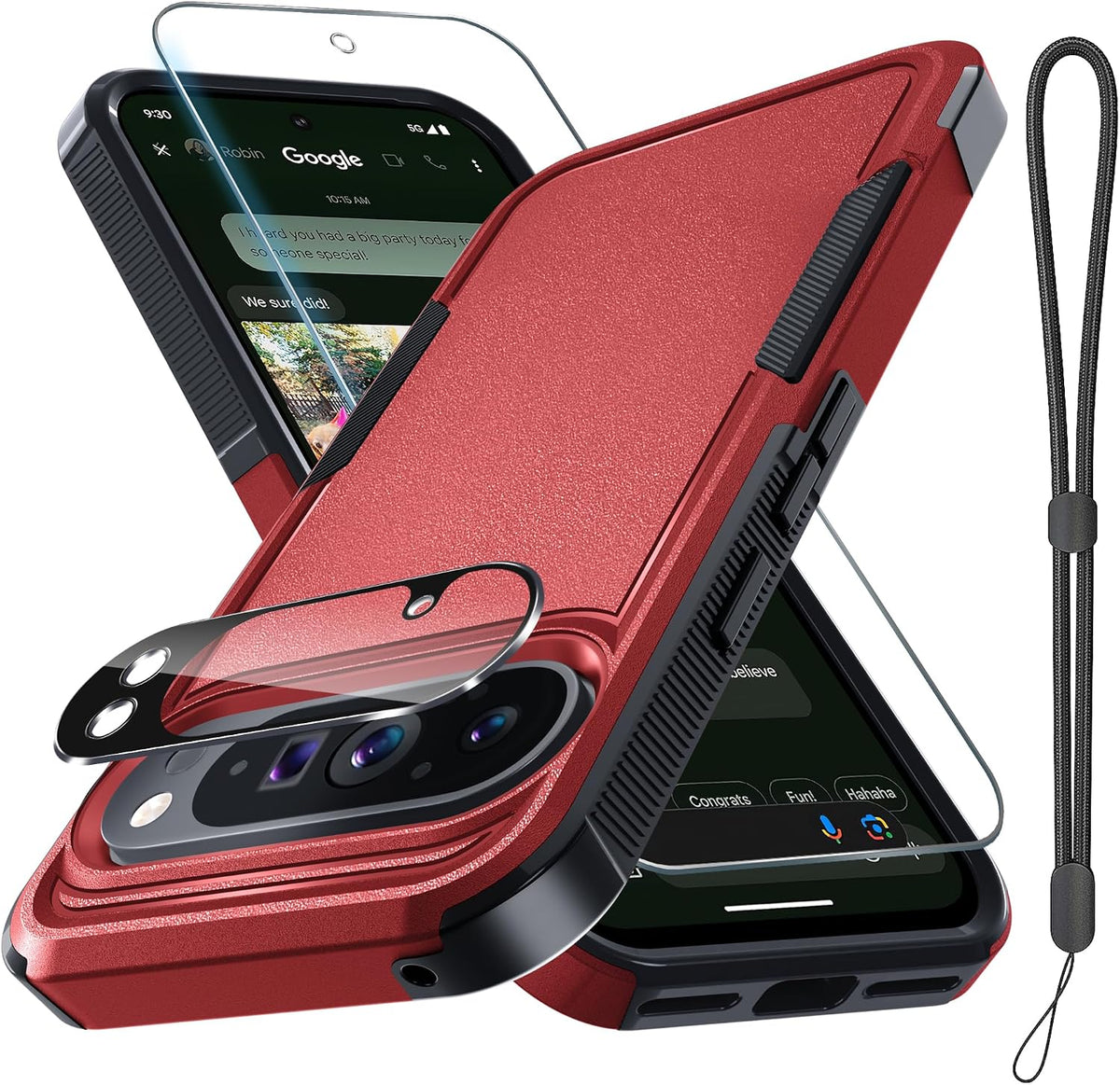 for Google Pixel 10 Pro XL Case with Lanyard Strap,Red