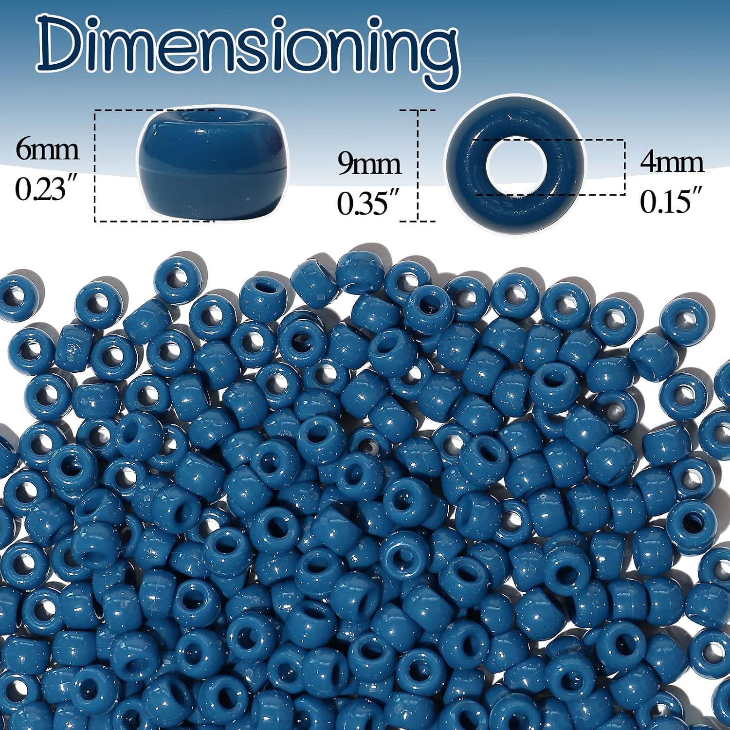 1000Pcs 6 * 9mm Plastic Pony Beads Bulk for Bracelets Making, Hair Beads,Kandi Charm for Craft（Prussian Blue）