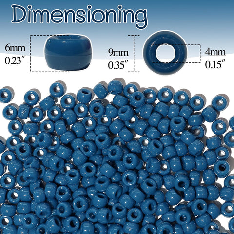 1000Pcs 6 * 9mm Plastic Pony Beads Bulk for Bracelets Making, Hair Beads,Kandi Charm for Craft（Prussian Blue）