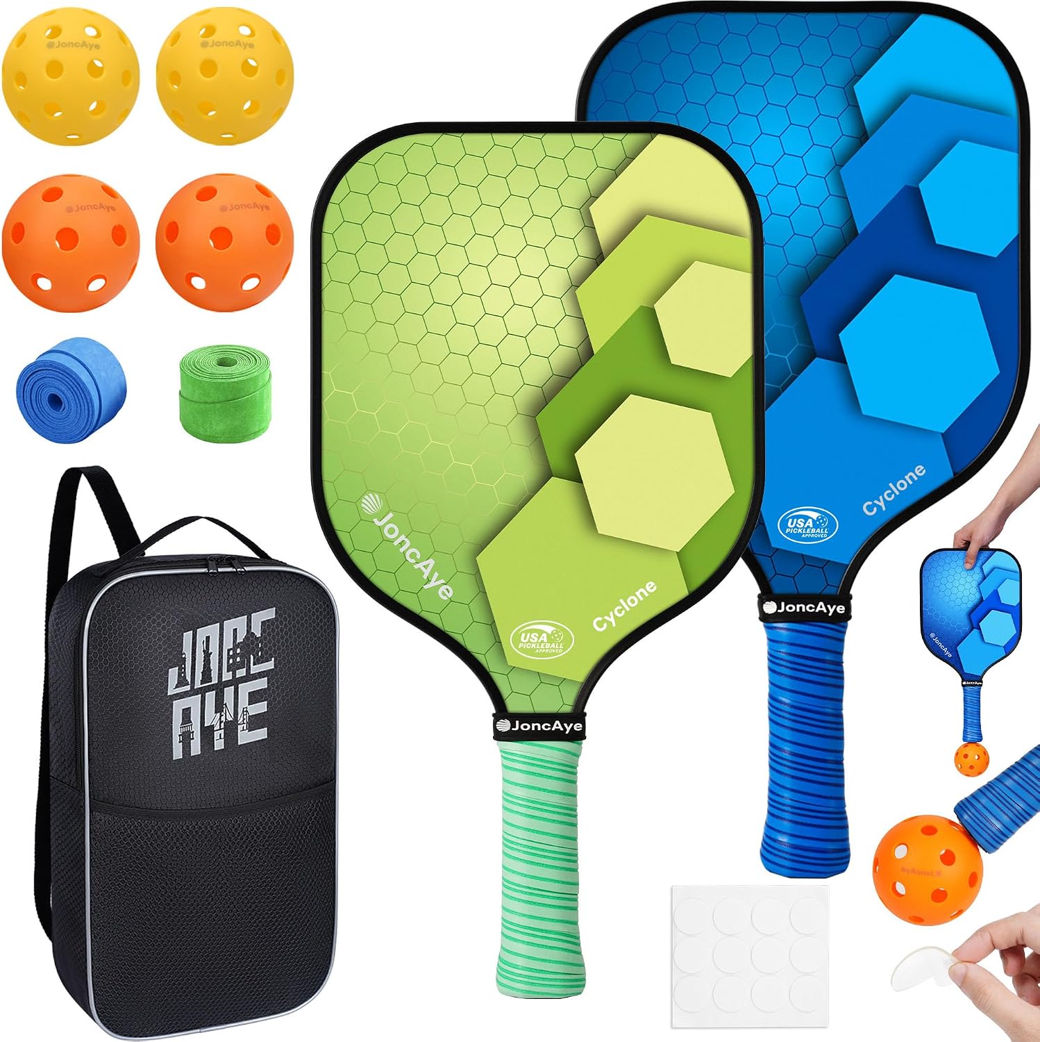 JoncAye Pickleball Paddles Set of 4 or 2 Fiberglass Rackets USAPA Approved