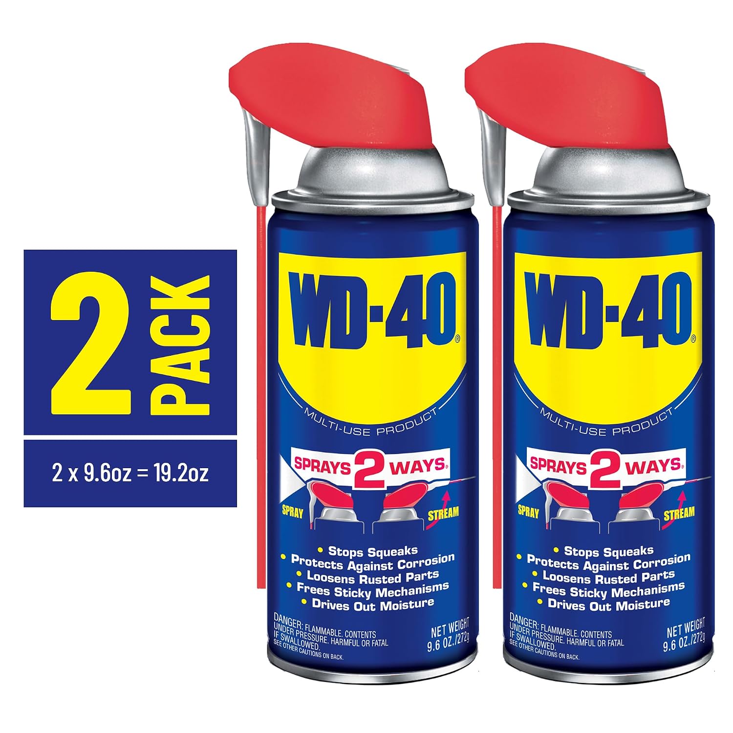 WD-40 Classic Product, Multi-Use Product with Smart Straw Sprays 2 Ways, 9.6 OZ [2-Pack]