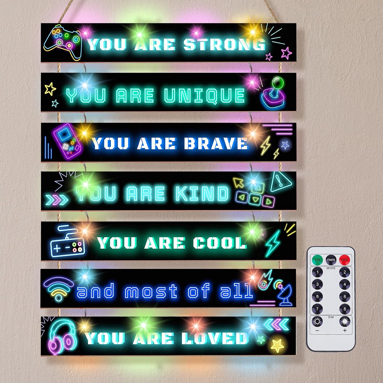 FIOBEE Girls Room Decor LED Light Wood Wall Motivational Sign Art for Kids