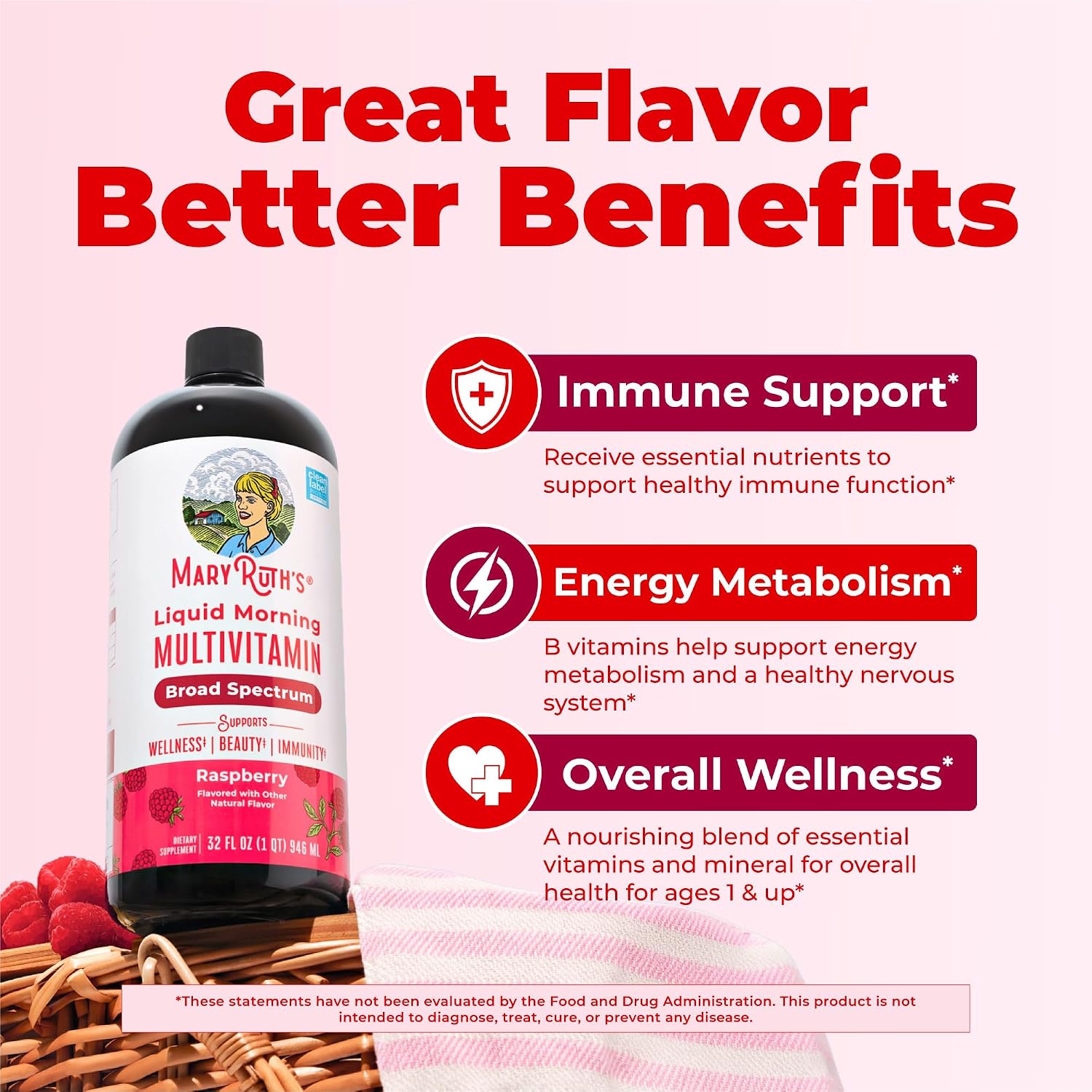 MARYRUTH'S Liquid Morning Multivitamin for Women, Men & Kids, 32 Servings
